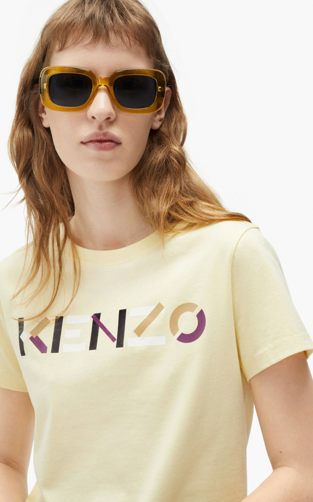 Kenzo with multicoloured logo Tişört Bayan Krema | 2839-UANEO